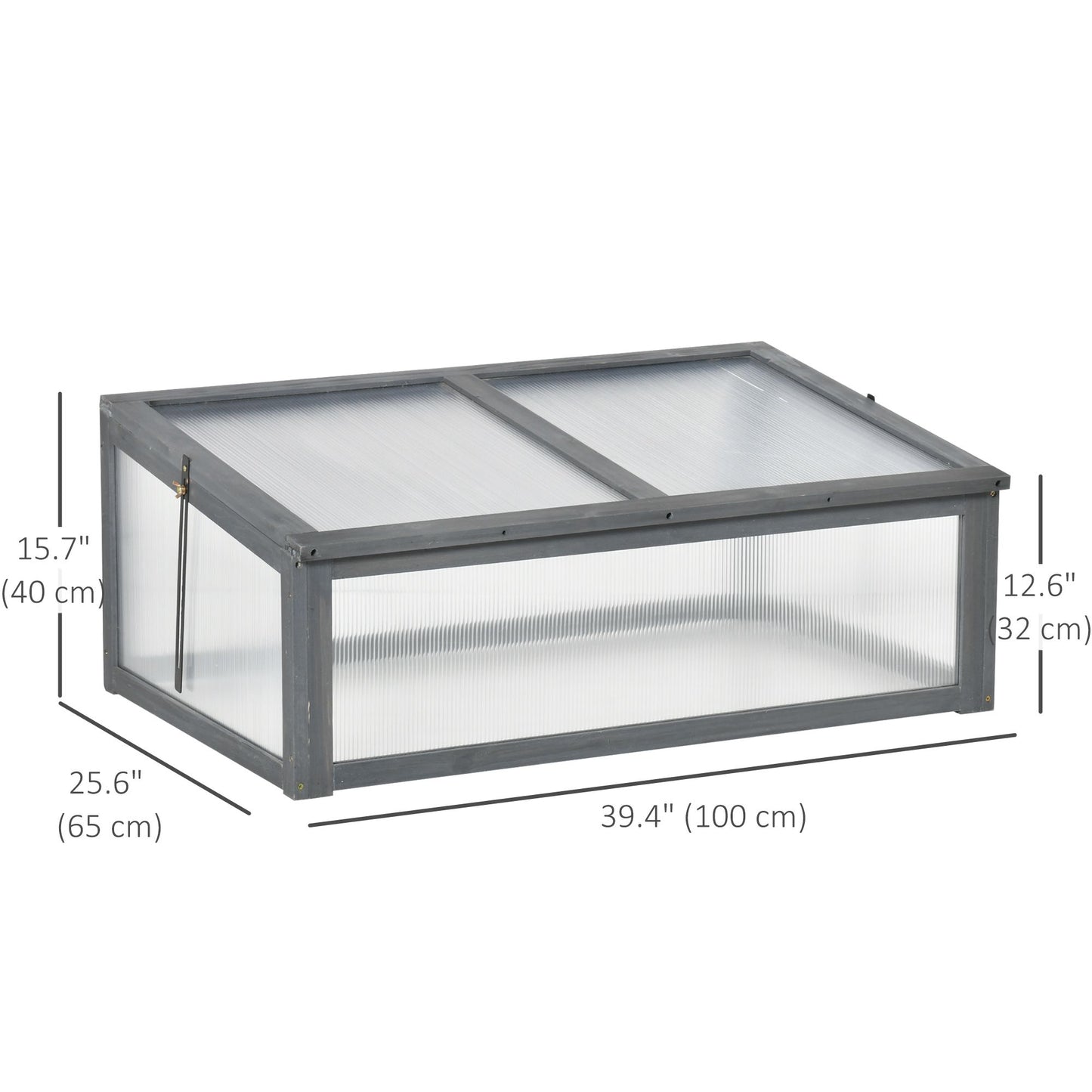 39" x 26" x 16" Wooden Cold Frame with Openable and Tilted Top Cover, Small Polycarbonate Planter Box for Flowers, Vegetables, Plants, Grey