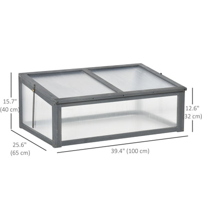 39" x 26" x 16" Wooden Cold Frame with Openable and Tilted Top Cover, Small Polycarbonate Planter Box for Flowers, Vegetables, Plants, Grey