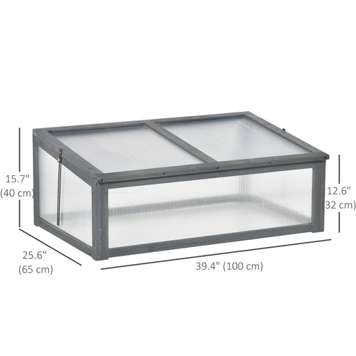 39" x 26" x 16" Wooden Cold Frame with Openable and Tilted Top Cover, Small Polycarbonate Planter Box for Flowers, Vegetables, Plants, Grey