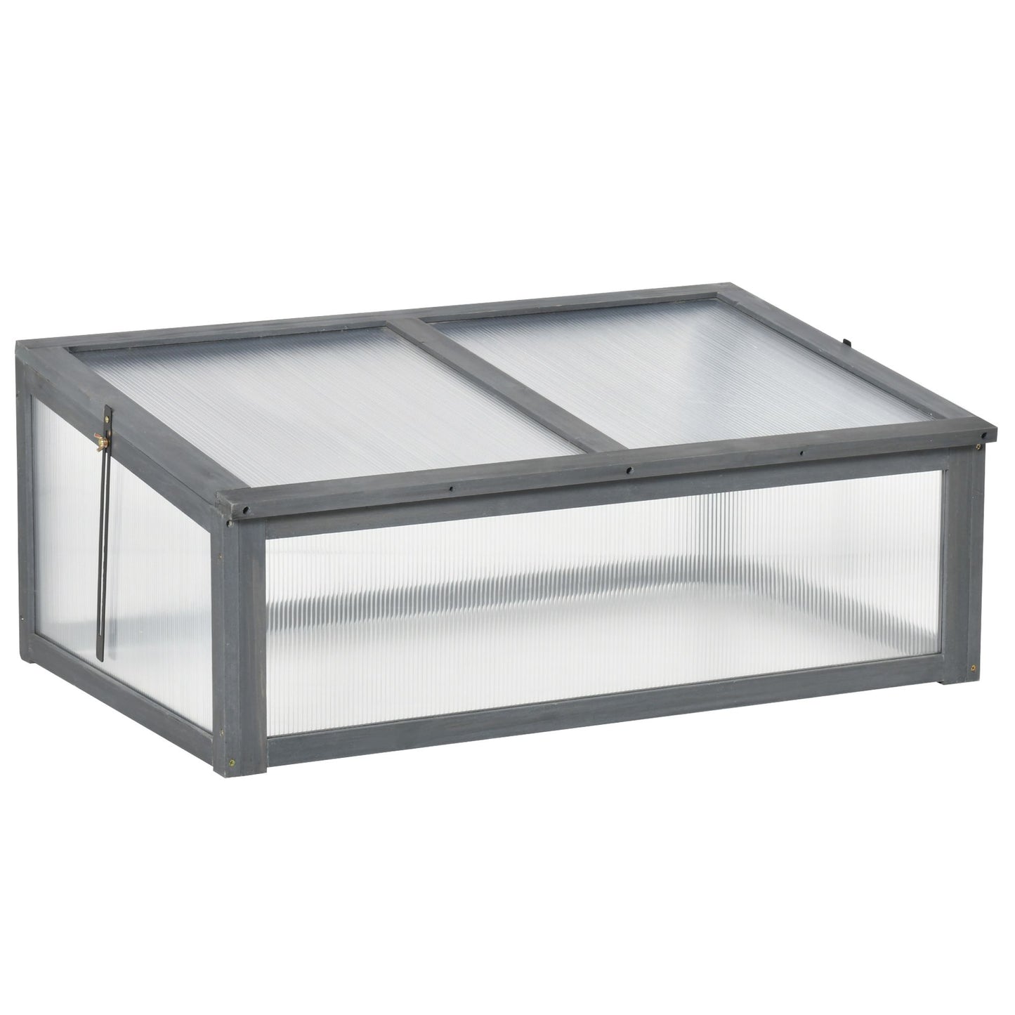39" x 26" x 16" Wooden Cold Frame with Openable and Tilted Top Cover, Small Polycarbonate Planter Box for Flowers, Vegetables, Plants, Grey