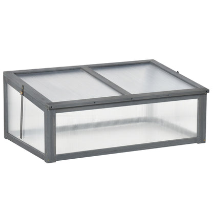 39" x 26" x 16" Wooden Cold Frame with Openable and Tilted Top Cover, Small Polycarbonate Planter Box for Flowers, Vegetables, Plants, Grey