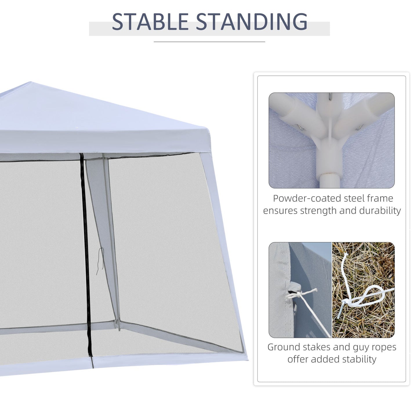 10x10ft Gazebo Tent with Netting Patio Canopy Outdoor Party Activity Sun Shade Garden Sun Shelter, Grey
