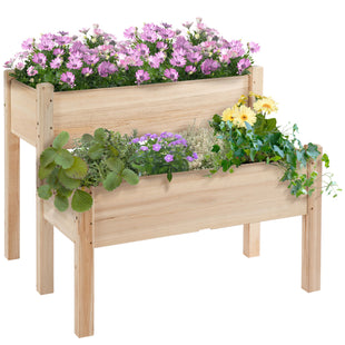 34"x34"x28" 2-Tier Raised Garden Bed Wooden Planter Box for Backyard, Patio to Grow Vegetables, Herbs, and Flowers