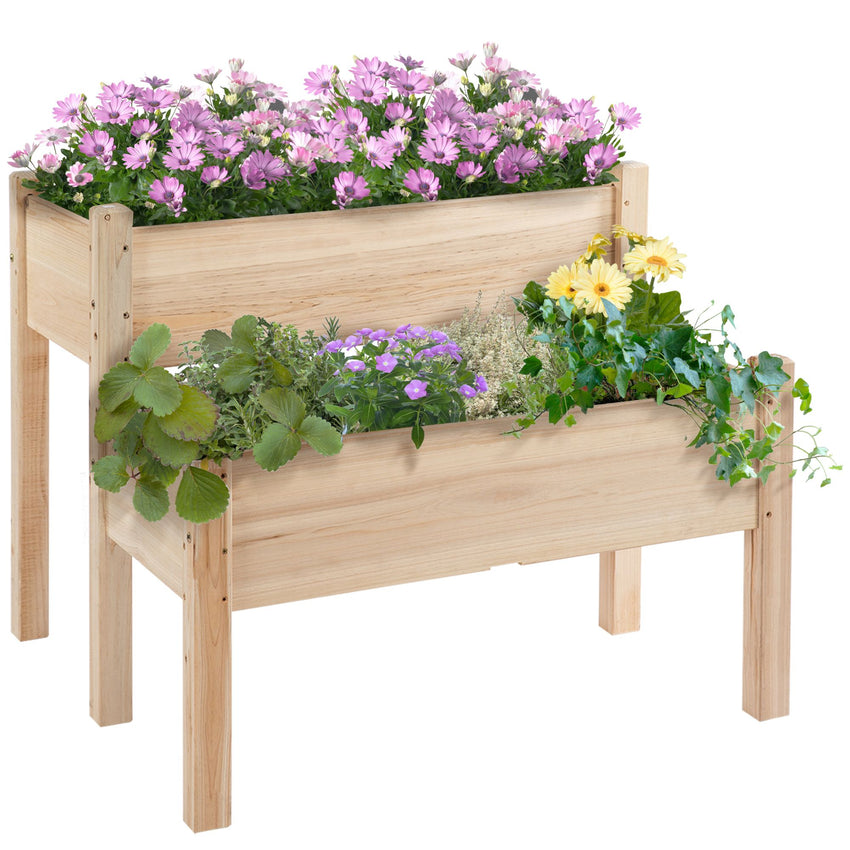 34"x34"x28" 2-Tier Raised Garden Bed Wooden Planter Box for Backyard, Patio to Grow Vegetables, Herbs, and Flowers
