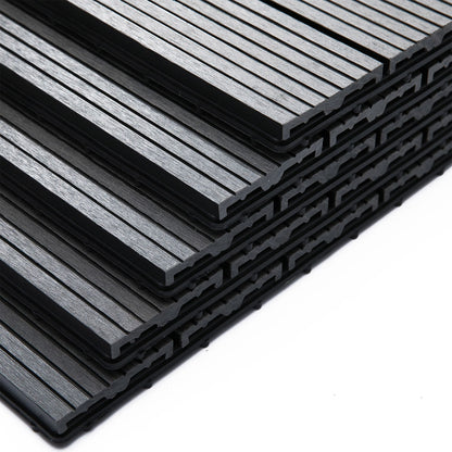 11 Pcs Plastic Interlocking Deck Tiles, 12" x 12" Non-slip Flooring Tiles for Indoor Outdoor Patio Balcony, Grey