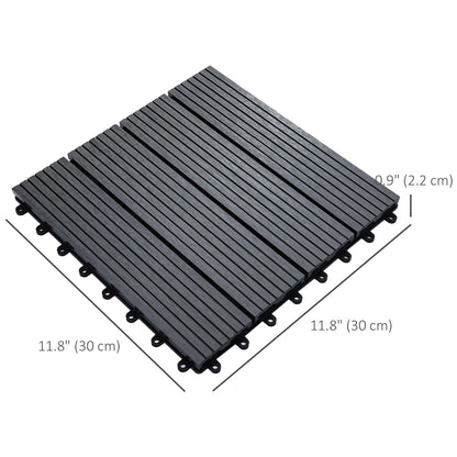 11 Pcs Plastic Interlocking Deck Tiles, 12" x 12" Non-slip Flooring Tiles for Indoor Outdoor Patio Balcony, Grey