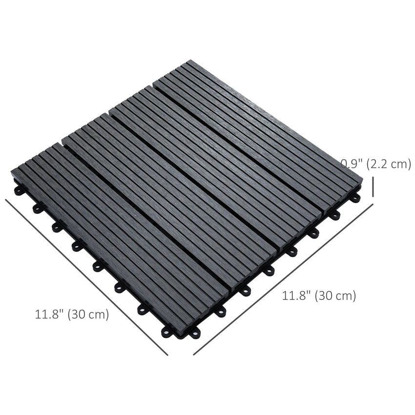 11 Pcs Plastic Interlocking Deck Tiles, 12" x 12" Non-slip Flooring Tiles for Indoor Outdoor Patio Balcony, Grey
