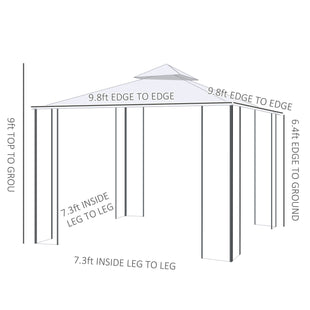 10' x 10' Steel Outdoor Patio Gazebo Canopy with Removable Mesh Curtains, Display Shelves, & Steel Frame, Beige