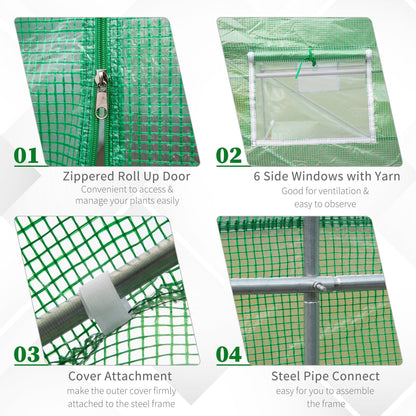 15' x 6.6' x 6.6' Walk-in Tunnel Greenhouse Garden Plant Seed Growing Warm House Outdoor Hot House w/ Roll Up Door, Windows, PE Cover Green