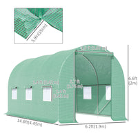 15' x 6.6' x 6.6' Walk-in Tunnel Greenhouse Garden Plant Seed Growing Warm House Outdoor Hot House w/ Roll Up Door, Windows, PE Cover Green