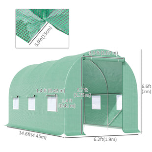 15' x 6.6' x 6.6' Walk-in Tunnel Greenhouse Garden Plant Seed Growing Warm House Outdoor Hot House w/ Roll Up Door, Windows, PE Cover Green