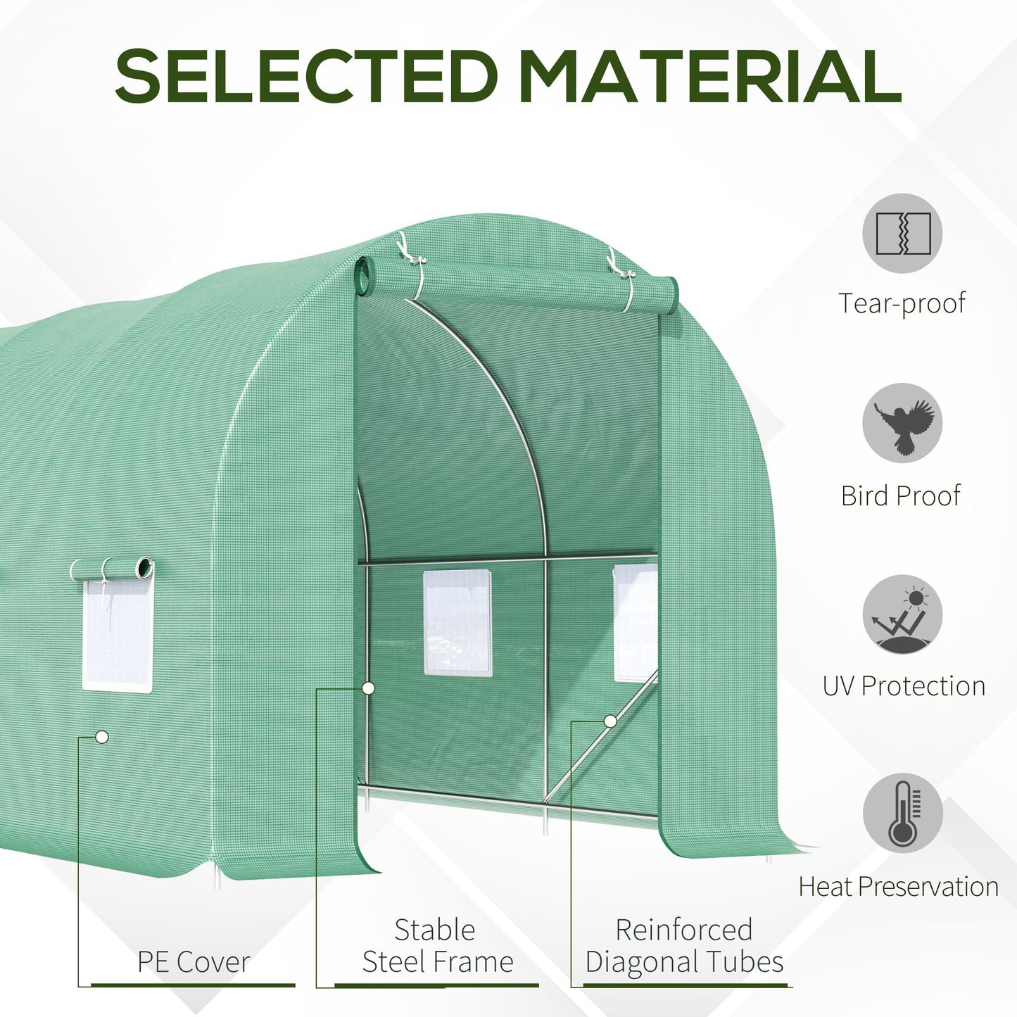 15' x 6.6' x 6.6' Walk-in Tunnel Greenhouse Garden Plant Seed Growing Warm House Outdoor Hot House w/ Roll Up Door, Windows, PE Cover Green