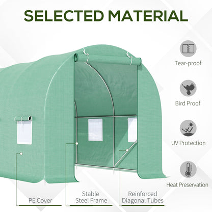 15' x 6.6' x 6.6' Walk-in Tunnel Greenhouse Garden Plant Seed Growing Warm House Outdoor Hot House w/ Roll Up Door, Windows, PE Cover Green