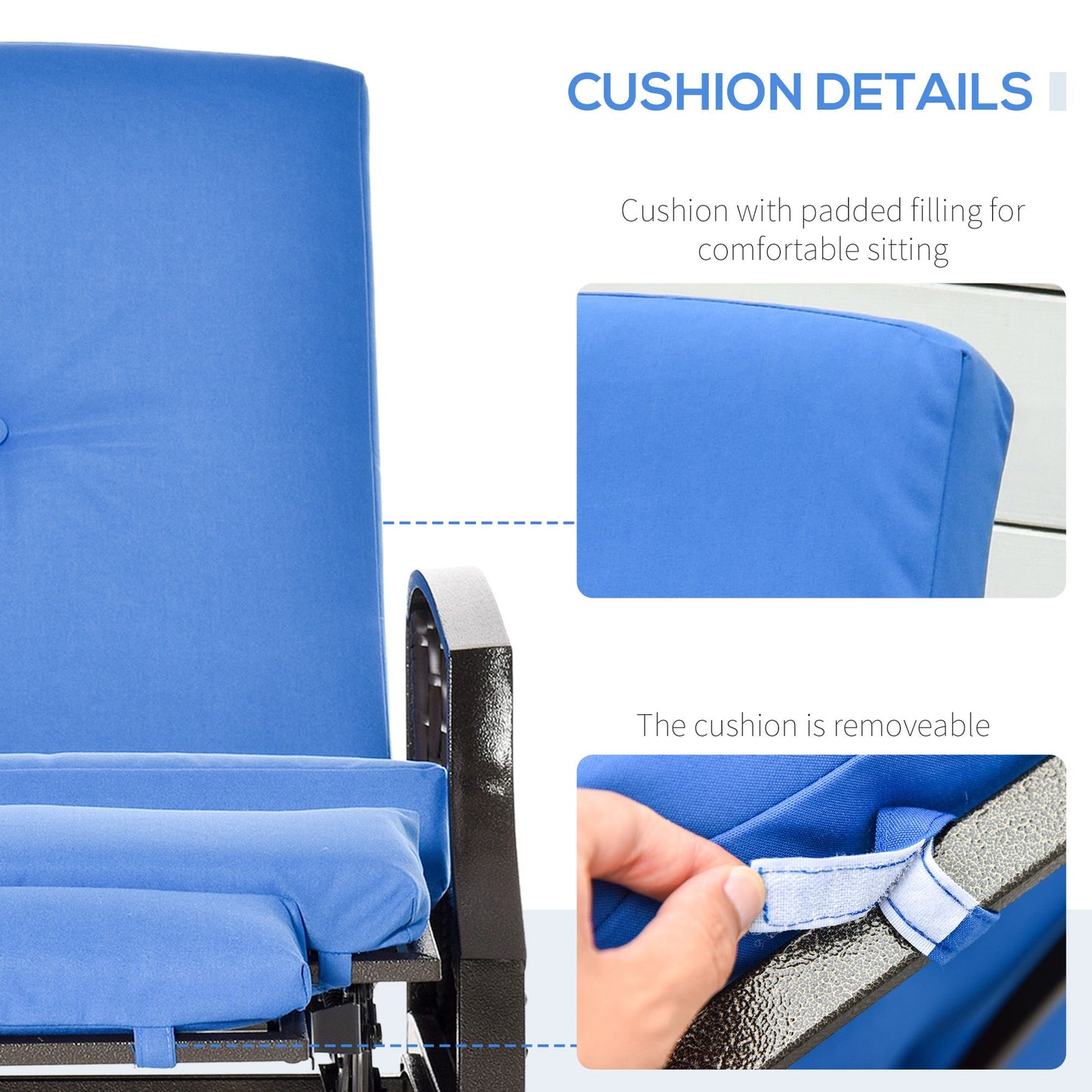 Outdoor Rattan Recliner Chair, Wicker Reclining Chair with Adjustable Back Retractable Footrest Cushion Blue