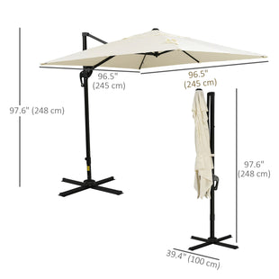 8'x8' Square Patio Hanging Offset Umbrella, Outdoor Cantilever Parasol w/ Cross Base, Cream White