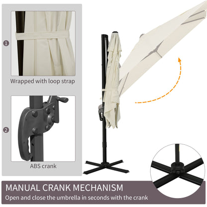 8'x8' Square Patio Hanging Offset Umbrella, Outdoor Cantilever Parasol w/ Cross Base, Cream White