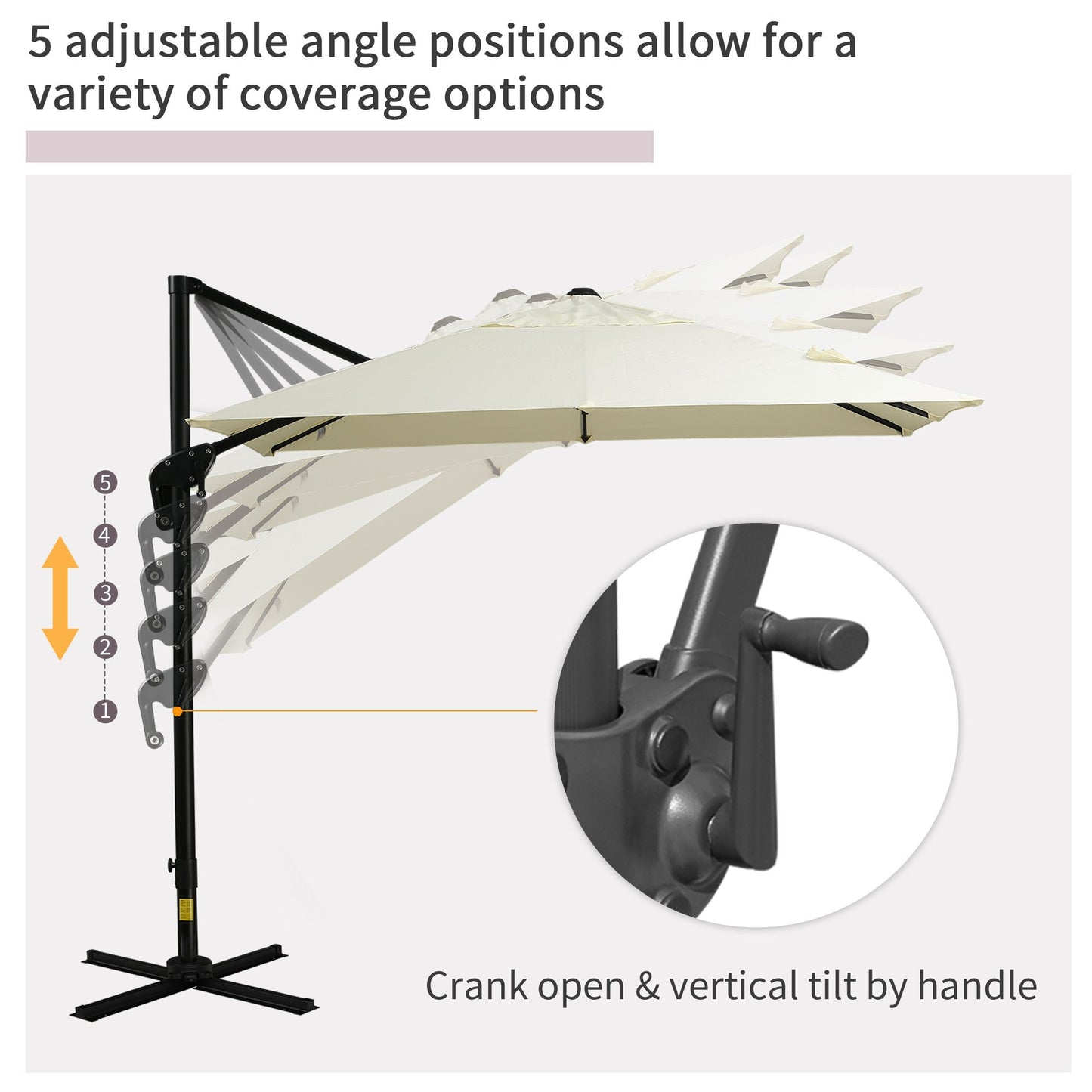 8'x8' Square Patio Hanging Offset Umbrella, Outdoor Cantilever Parasol w/ Cross Base, Cream White