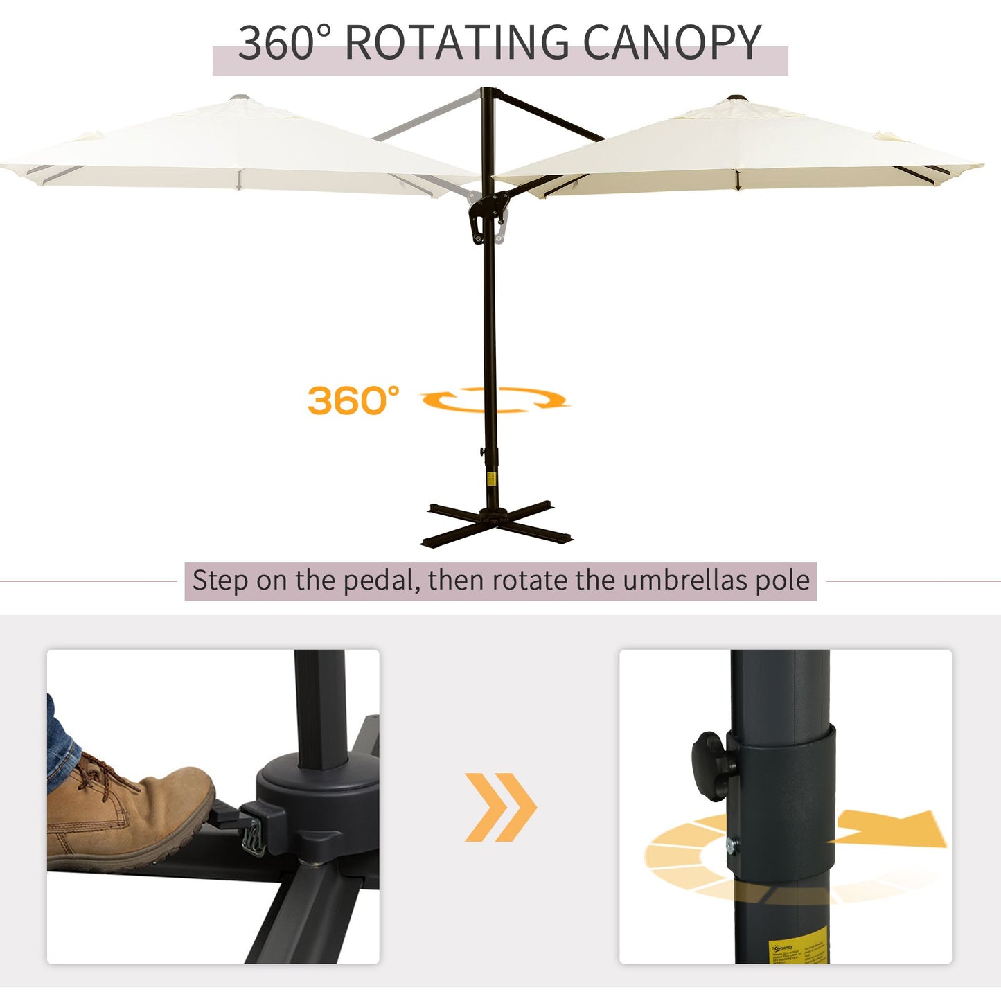 8'x8' Square Patio Hanging Offset Umbrella, Outdoor Cantilever Parasol w/ Cross Base, Cream White