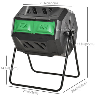 Tumbling Compost Bin Outdoor Dual Chamber 360° Rotating Composter 43 Gallon with Sliding Doors, Green