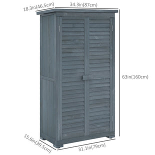 Outdoor Garden Shed, Wooden Tool Storage Shed, 3-Tier Shelves, Asphalt Roof, Shutter Doors, 34.3" x 18.3" x 63", Grey