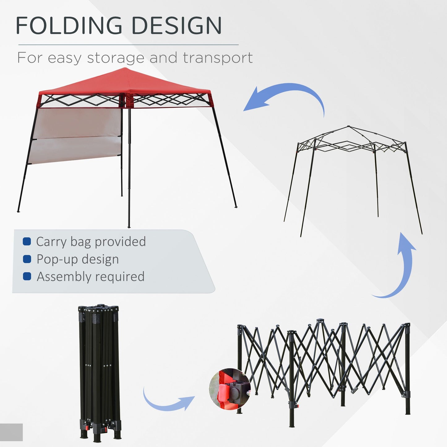 7' x 7' Garden Foldable Pop Up Gazebo Tent with Backpack & Adjustable Legs Outdoor Party Canopy, Red & Black