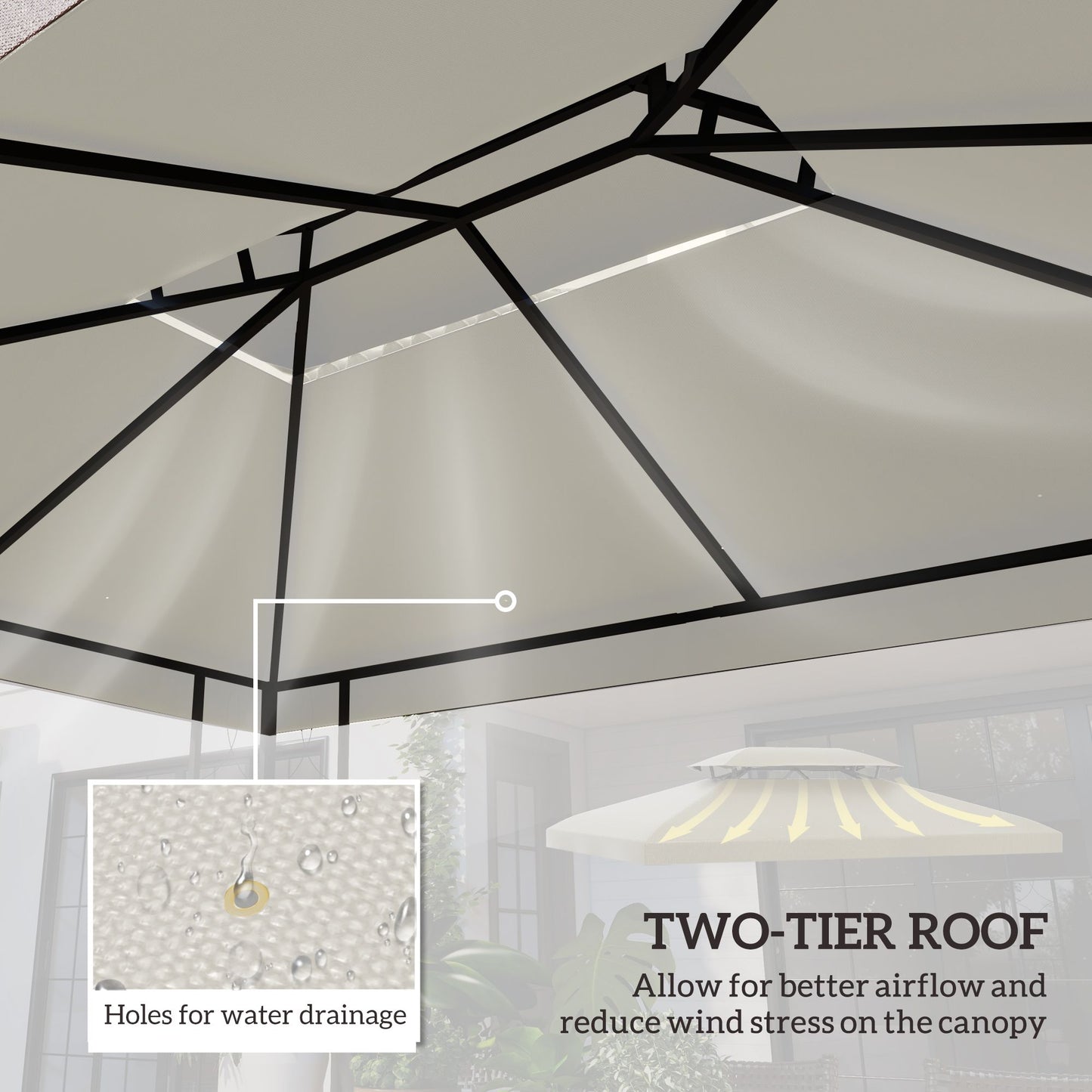 13' x 10' Gazebo Replacement Canopy 2 Tier Top UV Cover Pavilion Garden Patio Outdoor, Cream White (TOP ONLY)
