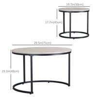 Nesting Coffee Tables Set of 2, Round Coffee Table with Metal Frame, Living Room Tables, Grey Wood Grain