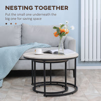 Nesting Coffee Tables Set of 2, Round Coffee Table with Metal Frame, Living Room Tables, Grey Wood Grain