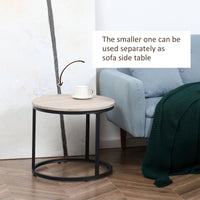 Nesting Coffee Tables Set of 2, Round Coffee Table with Metal Frame, Living Room Tables, Grey Wood Grain