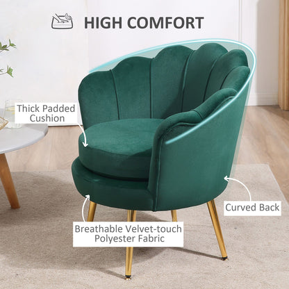 Modern Accent Chair, Velvet-Touch Fabric Leisure Club Chair with Gold Metal Legs for Bedroom, Dark Green