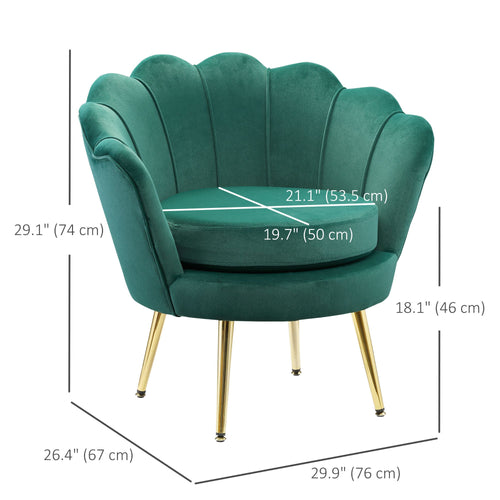 Modern Accent Chair, Velvet-Touch Fabric Leisure Club Chair with Gold Metal Legs for Bedroom, Dark Green