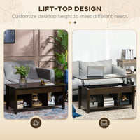 Lift Top Coffee Table with Hidden Storage Compartment and 3 Lower Shelves, Pop-Up Center Table for Living Room, Espresso