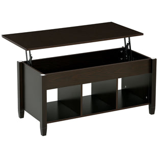 Lift Top Coffee Table with Hidden Storage Compartment and 3 Lower Shelves, Pop-Up Center Table for Living Room, Espresso