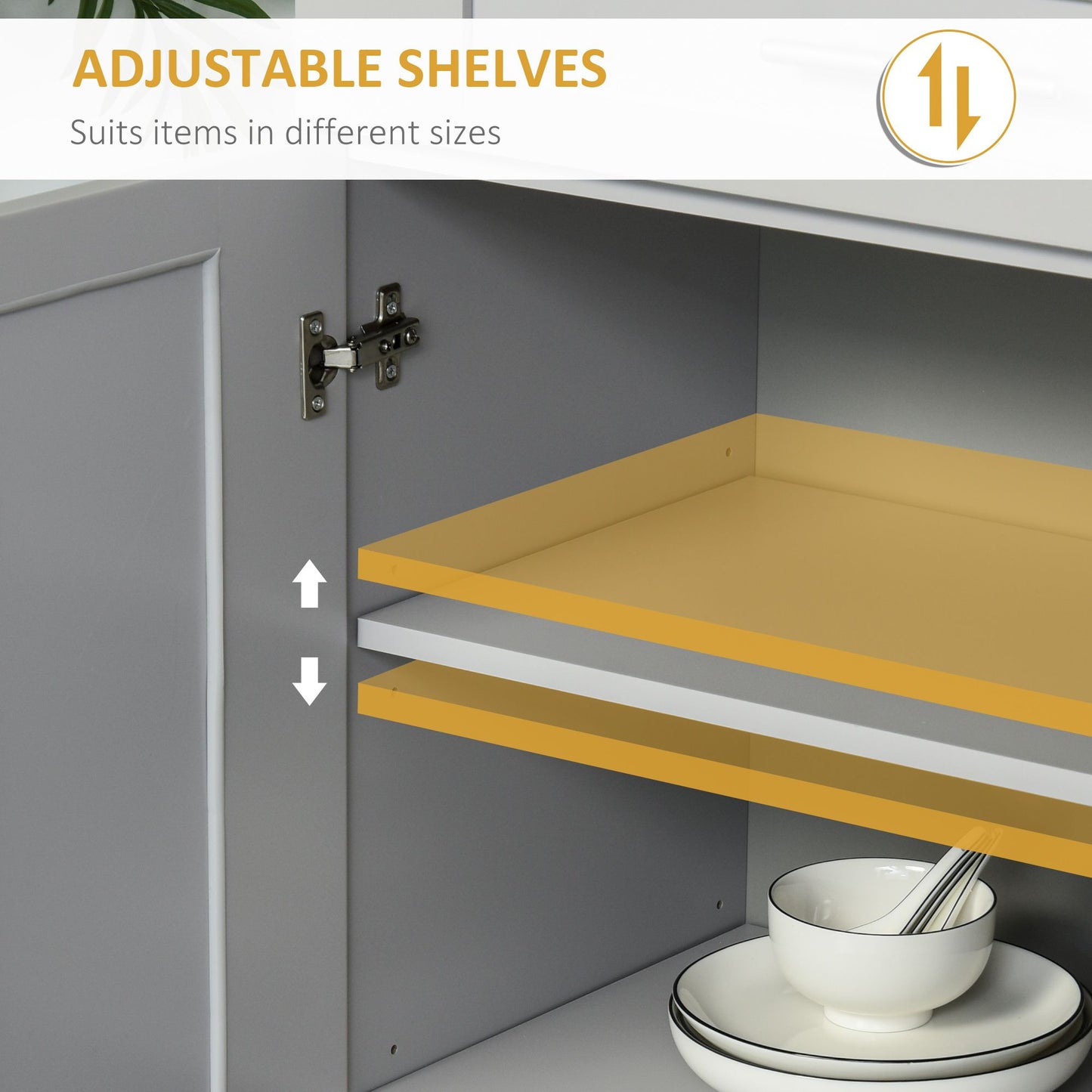 72" Storage Cabinet, Freestanding Kitchen Pantry Cabinet with 4 Doors, Drawer and 3 Adjustable Shelves, Grey