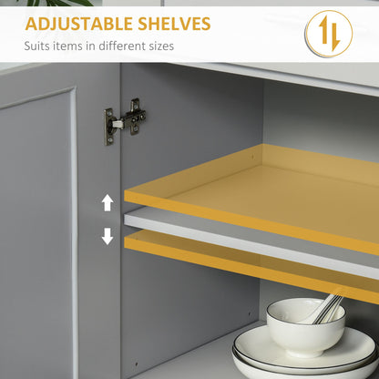 72" Storage Cabinet, Freestanding Kitchen Pantry Cabinet with 4 Doors, Drawer and 3 Adjustable Shelves, Grey