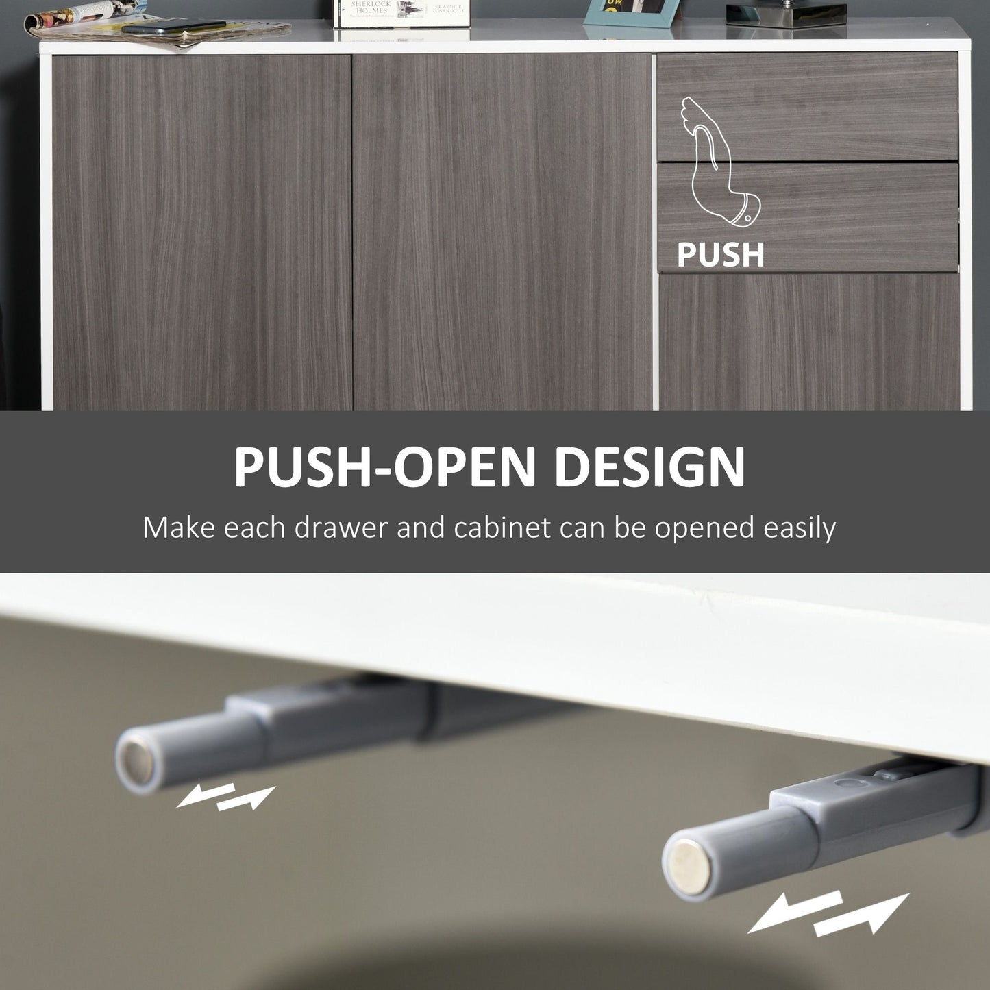 Kitchen Sideboard Storage Cabinet, Modern Coffee Bar with Push-Open Design and 2 Drawers for Living Room, Light Grey