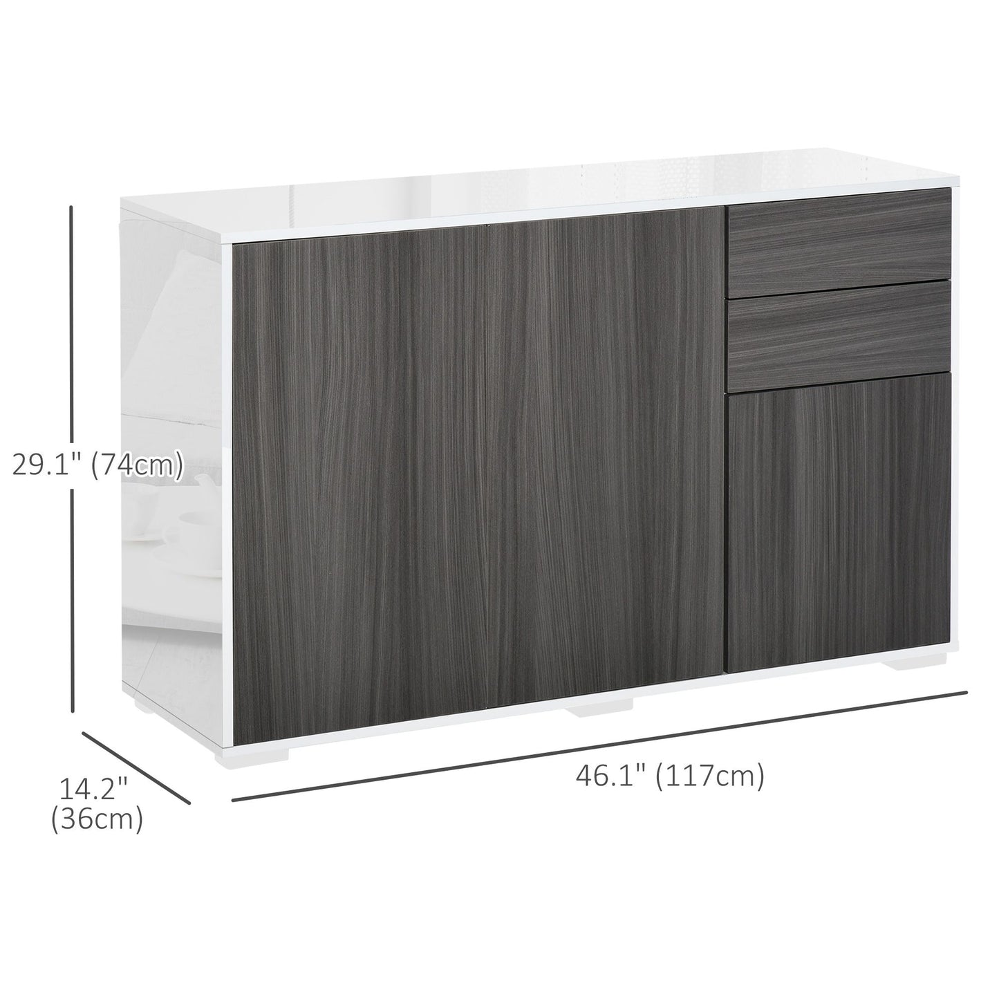 Kitchen Sideboard Storage Cabinet, Modern Coffee Bar with Push-Open Design and 2 Drawers for Living Room, Light Grey