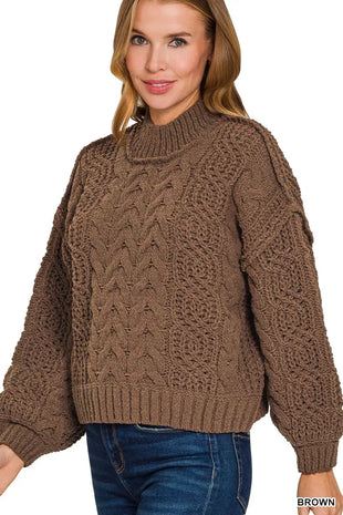 Zenana Cable-Knit Ribbed Turtleneck Sweater