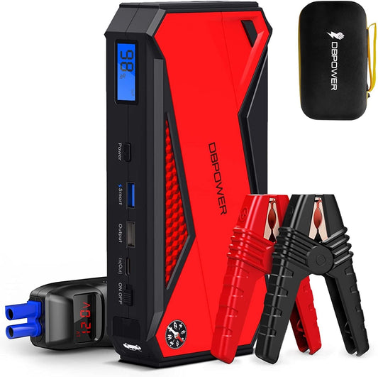DBPOWER Car Jump Starter, 1600A Peak 18000mAh Portable Power Pack for Up to 7.2L Gas and 5.5L Diesel Engines, 12V Auto Battery Booster with LCD Display, Compass, LED Light and Type C Port - 7DAY'S