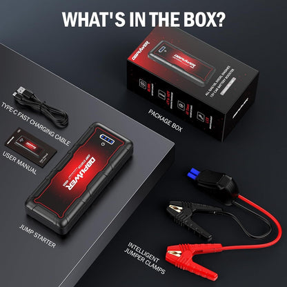 DBPOWER Jump Starter 4000A Peak 88.8Wh Portable Car Jump Starter (Up to ALL Gas/10L Diesel Engine) 12V Auto Battery Booster Pack with Smart Clamp Cables, Quick Charger, LED Light Jump Box - 7DAY'S