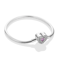 Silver Plated Stars Heart Shape Butterflies Clover Clasp Bracelet for Women Fit Original Charms Beads DIY Making Gift