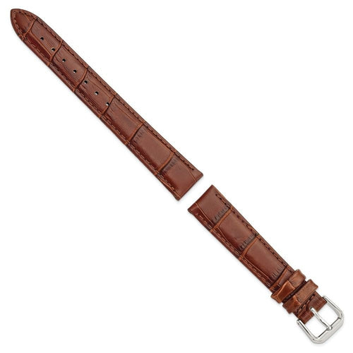 DeBeer 16mm Havana Brown Matte Wild Alligator Grain Leather with Silver - tone Buckle 6.75 inch Watch Band - 7DAY'S
