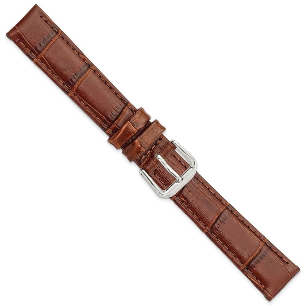 DeBeer 16mm Havana Brown Matte Wild Alligator Grain Leather with Silver - tone Buckle 6.75 inch Watch Band - 7DAY'S