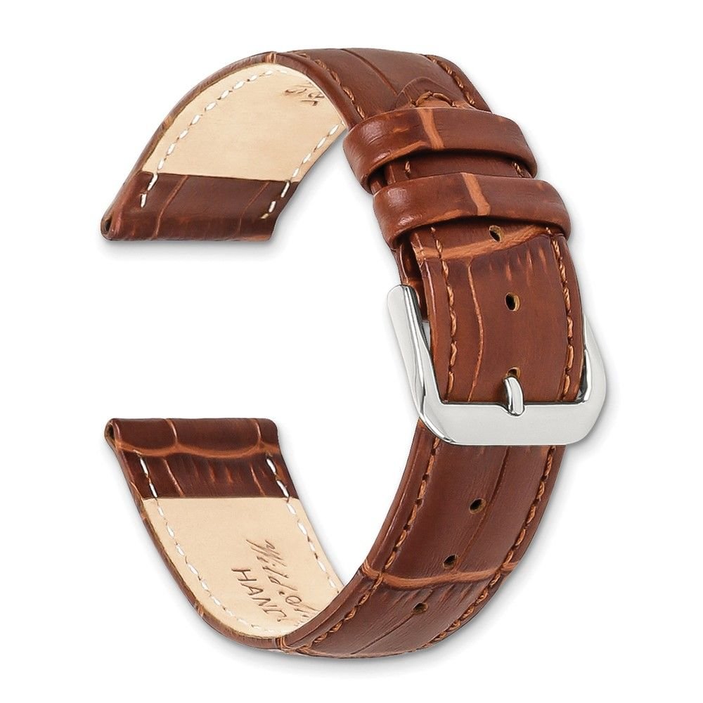 DeBeer 16mm Havana Brown Matte Wild Alligator Grain Leather with Silver - tone Buckle 6.75 inch Watch Band - 7DAY'S