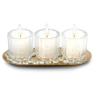 Decorative Votive Candle Holders, Vintage Decor Flameless Candlescape Set, 3 LED Tea Light Candles, Rocks and Tray - Fall Table Decor (Earth Tones) - 7DAY'S