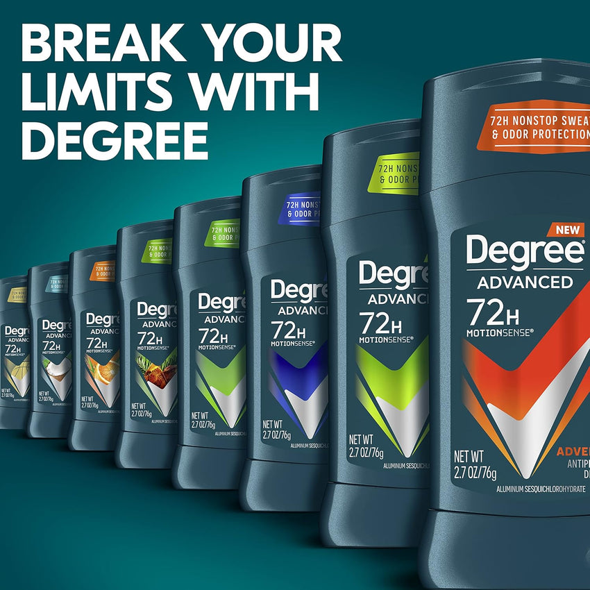 Degree Men Antiperspirant Deodorant Adventure Freshness and Odor Protection Deodorant for Men 2.7 Oz, (Pack of 4) Woodsy, Stick - 7DAY'S