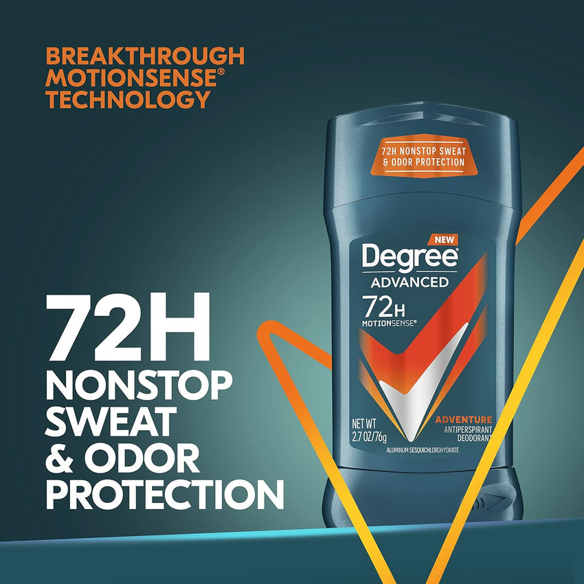 Degree Men Antiperspirant Deodorant Adventure Freshness and Odor Protection Deodorant for Men 2.7 Oz, (Pack of 4) Woodsy, Stick - 7DAY'S