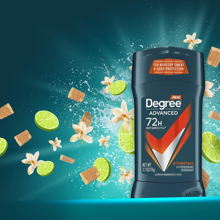 Degree Men Antiperspirant Deodorant Adventure Freshness and Odor Protection Deodorant for Men 2.7 Oz, (Pack of 4) Woodsy, Stick - 7DAY'S