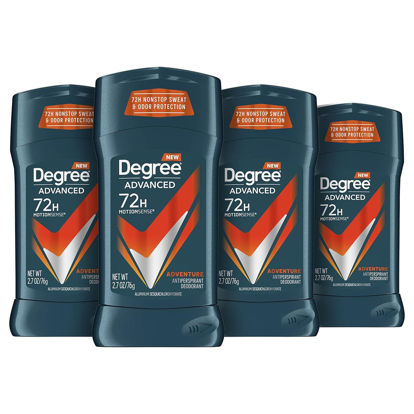 Degree Men Antiperspirant Deodorant Adventure Freshness and Odor Protection Deodorant for Men 2.7 Oz, (Pack of 4) Woodsy, Stick - 7DAY'S