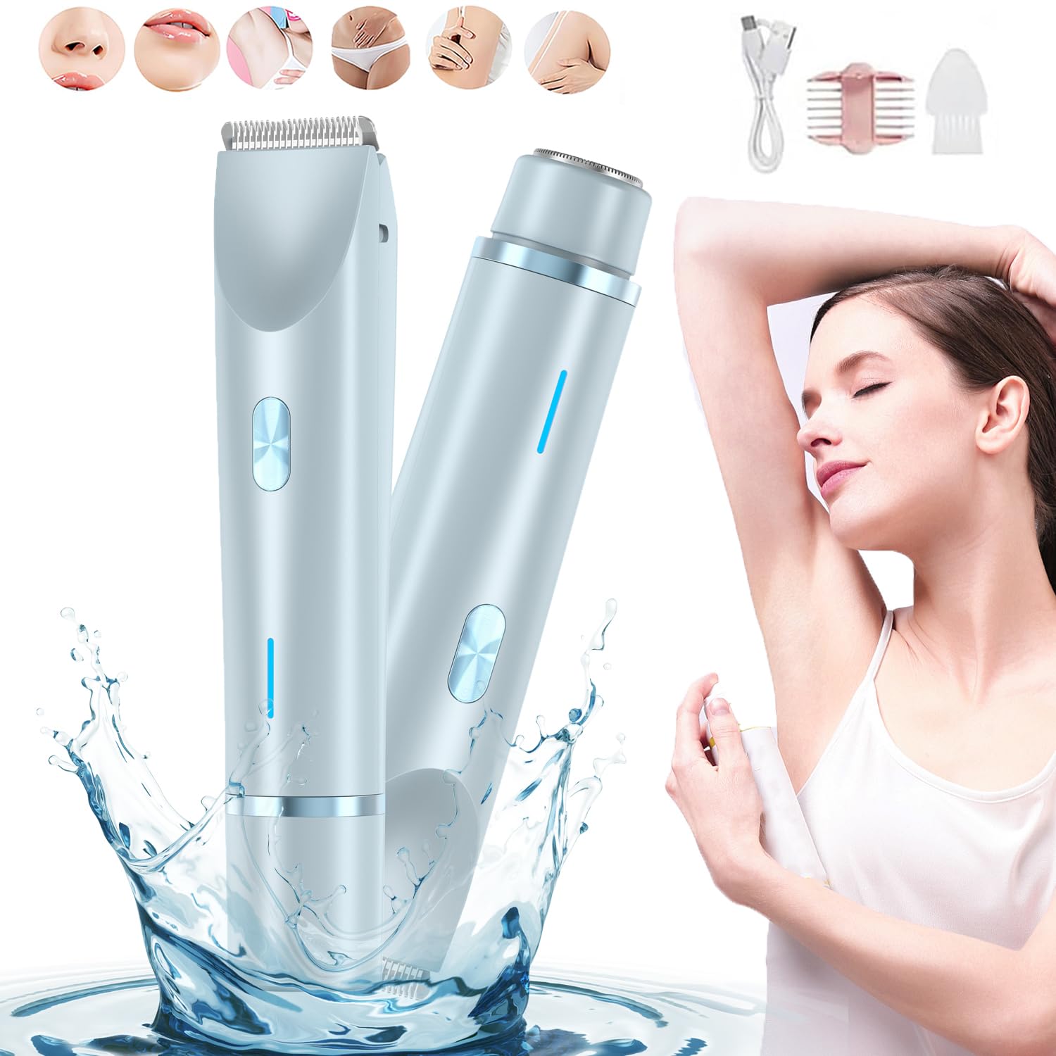 Dermawave Trimmer 2.0, Dermawave Electric Shaver, Gloaura Razor,Reshline Shaver,Smoovi 2.0 BikiniShaver,Omnicove Ladyshaver,Lazzda Bikini Trimmer,2 in 1 Women Electric Dualhead Bikini Trimmer (Pink) - 7DAY'S